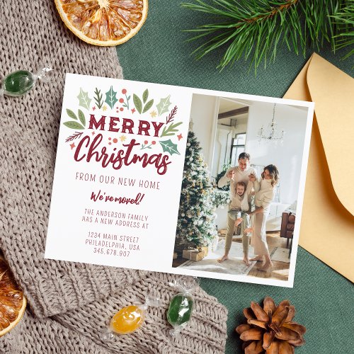 Cute Merry Christmas From New Home Photo Moving Announcement Postcard