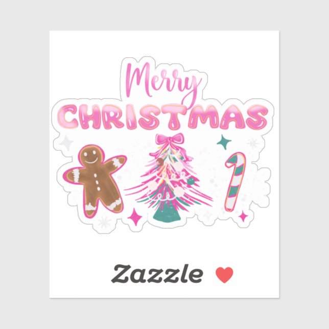 Cute Merry Christmas Gingerbread and Candy Design Sticker (Sheet)
