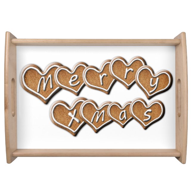 Cute Merry Christmas Gingerbread Hearts Cookie  Serving Tray (Front)