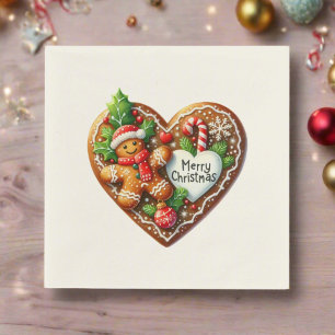 Cute Merry Christmas Gingerbread Man Heart Napkins