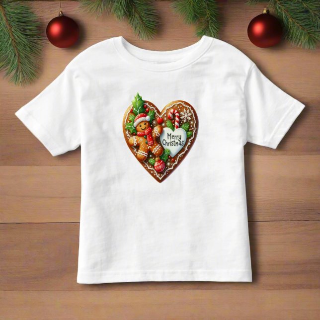 Cute Merry Christmas Gingerbread Man Heart Toddler T-shirt (Creator Uploaded)