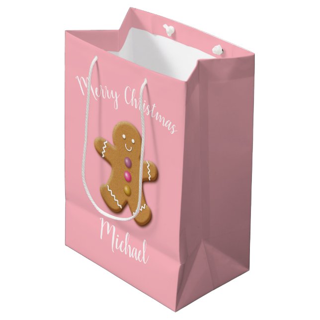 Cute Merry Christmas gingerbread man personalized Medium Gift Bag (Front Angled)
