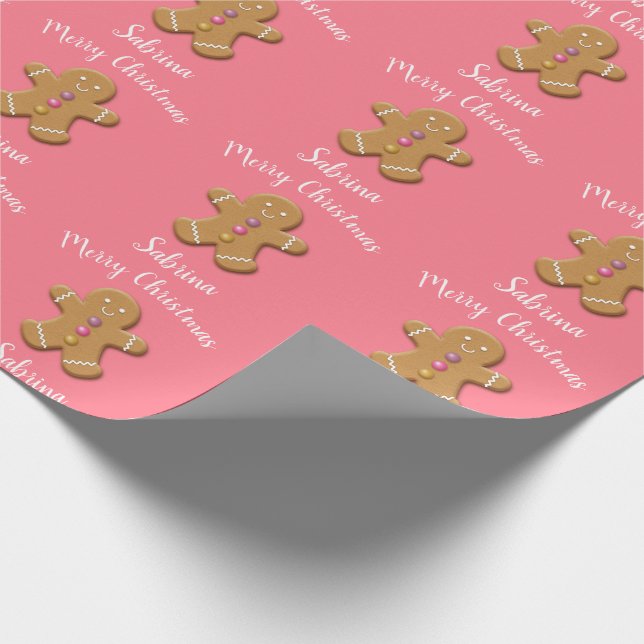 Cute Merry Christmas gingerbread man personalized Wrapping Paper (Corner)