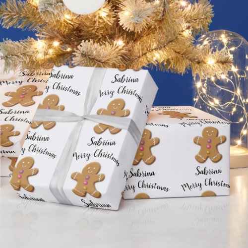 Cute Merry Christmas gingerbread man personalized Wrapping Paper