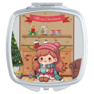 Cute Merry Christmas girl with cocoa  Compact Mirror