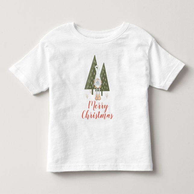 Cute Merry Christmas Gnome Bluebird Toddler T-shirt (Front)