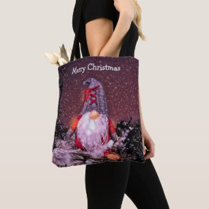 Cute Merry Christmas Gnome Holiday Tree Tote Bag