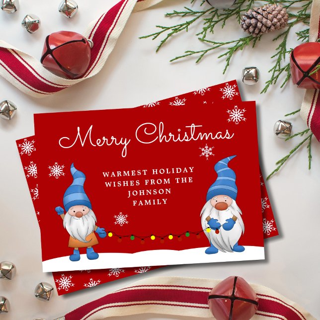 Cute Merry Christmas Gnomes Red Holiday Card (Creator Uploaded)