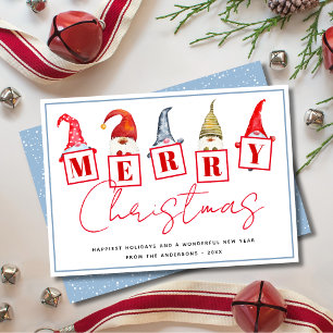 Cute Merry Christmas Gnomes Signs Holiday Card