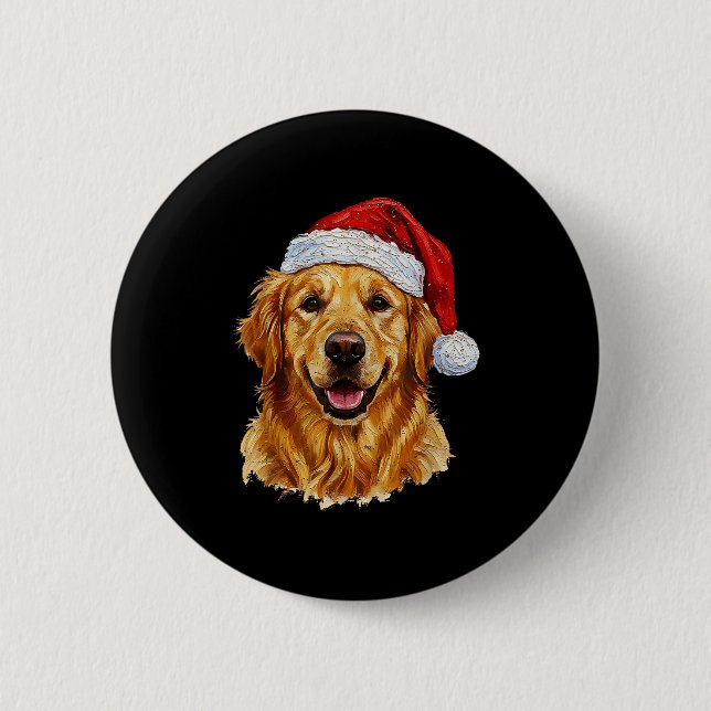 Cute Merry Christmas Golden Retriever Dog Christma Button (Front)