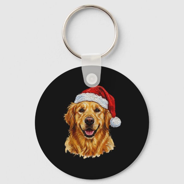 Cute Merry Christmas Golden Retriever Dog Christma Keychain (Front)