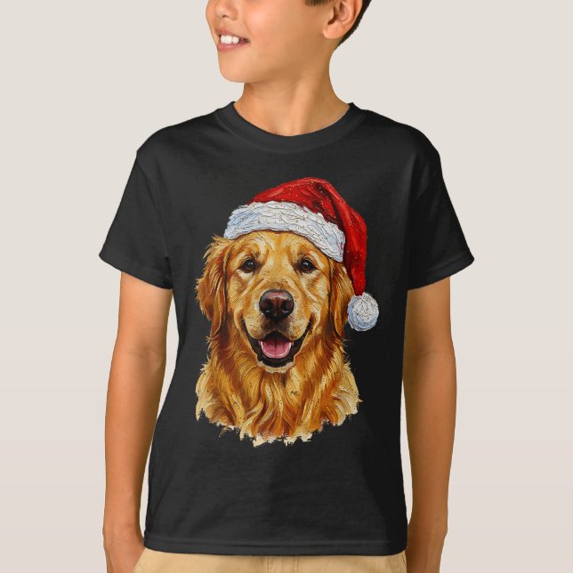 Cute Merry Christmas Golden Retriever Dog Christma T-Shirt (Front)