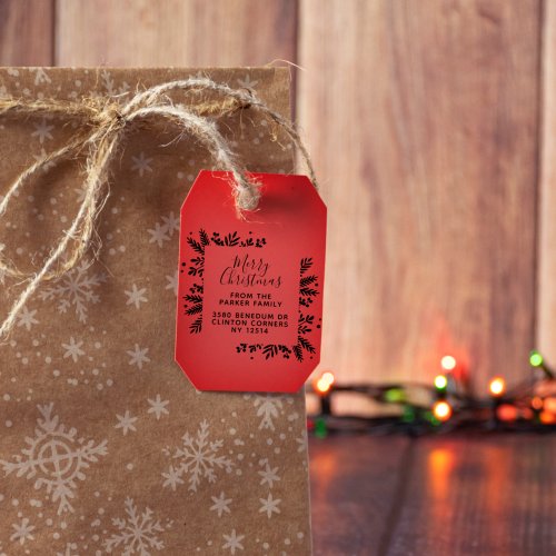 Cute Merry Christmas Greenery Frame Return Address Self_inking Stamp