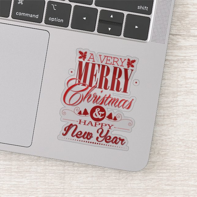 Cute Merry Christmas Happy New Year Sticker (Detail)