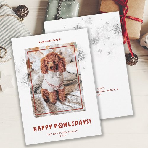Cute Merry Christmas Happy PAWlidays Pet Photo Holiday Card