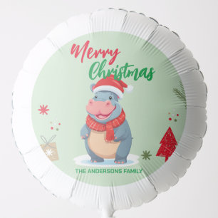 Cute merry Christmas HIPPO Santa Scarf holiday Balloon