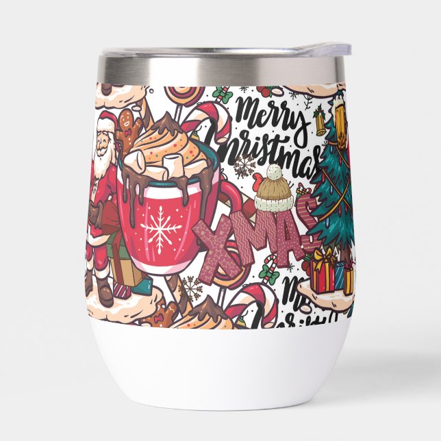 Cute  Merry Christmas – Holiday Festive Thermal Wine Tumbler (Left)