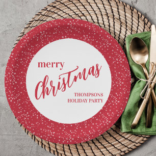 Cute Merry Christmas Holiday Red White Festive Paper Plates