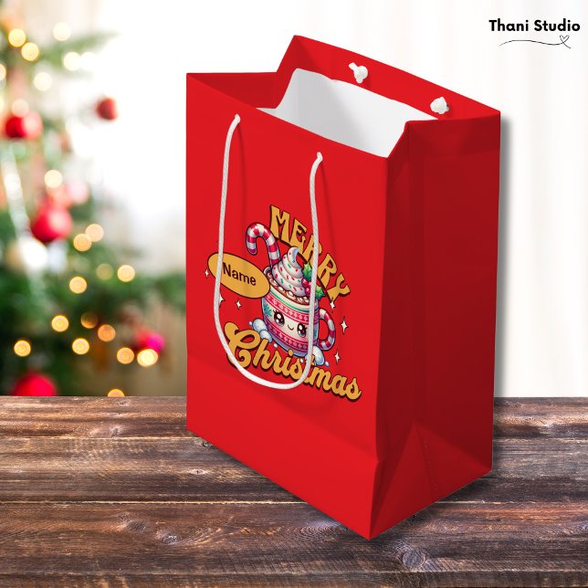Cute Merry Christmas Hot Chocolate Mug Family Medium Gift Bag (Creator Uploaded)