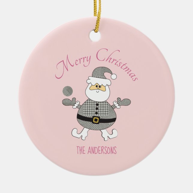 Cute Merry Christmas Houndstooth Fashion Santa Ceramic Ornament (Front)