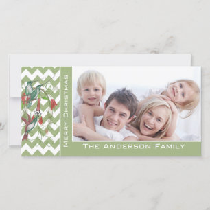 Cute Merry Christmas Hummingbirds Chevron Pattern Holiday Card