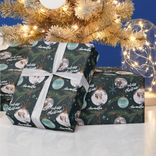 Cute merry Christmas illustration name 2 photos Wrapping Paper