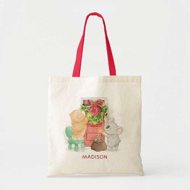 Cute Merry Christmas Koala Bear Personalized Tote Bag (Front)