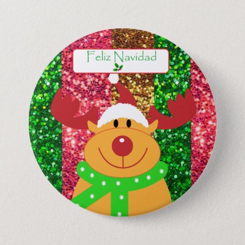 Cute Merry Christmas Moose Button Feliz Navidad