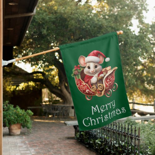 Cute Merry Christmas Mouse House Flag