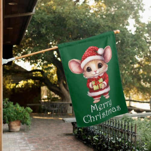 Cute Merry Christmas Mouse House Flag