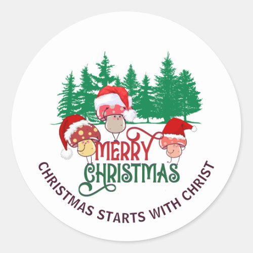 Cute MERRY CHRISTMAS MUSHROOM Christian Classic Round Sticker