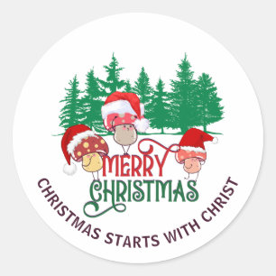 Cute MERRY CHRISTMAS MUSHROOM Christian Classic Round Sticker