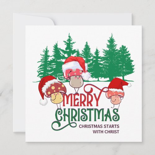 Cute MERRY CHRISTMAS MUSHROOM Christian Holiday Card