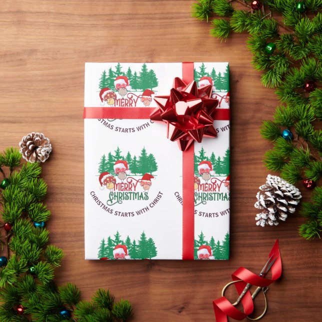 Cute MERRY CHRISTMAS MUSHROOM Christian Wrapping Paper (Holiday Gift)