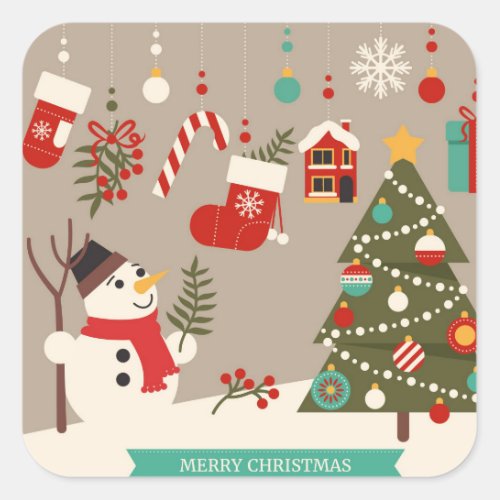 Cute Merry Christmas Ornaments Square Sticker