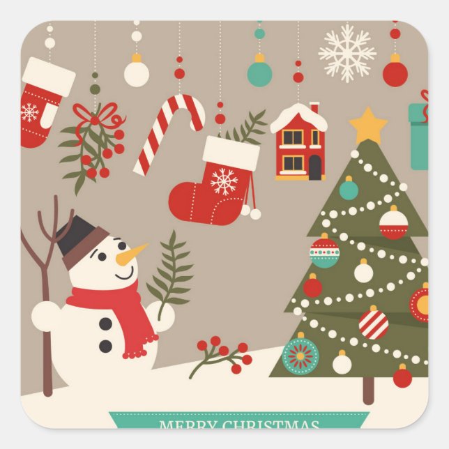 Cute Merry Christmas Ornaments Square Sticker (Front)