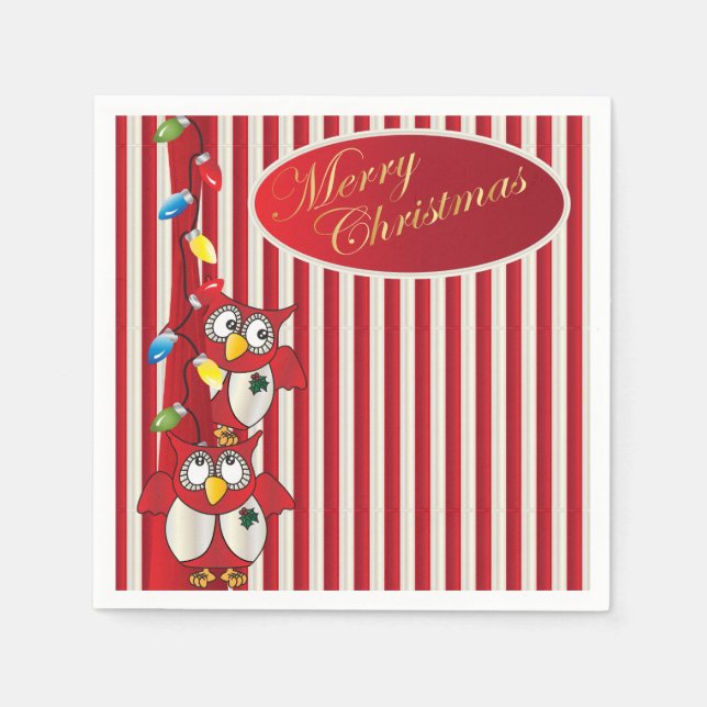 Cute Merry Christmas Owls Napkins (Front)