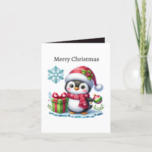 Cute Merry Christmas penguin Holiday Card