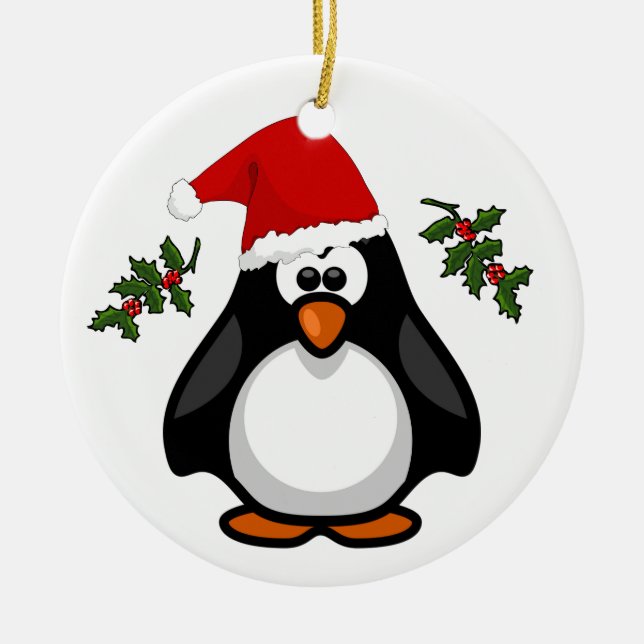 Cute Merry Christmas Penguin Santa Hat Ornament (Front)