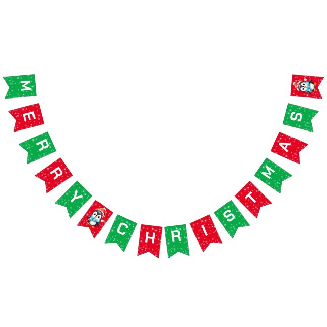 Cute merry Christmas penguin Santa Scarf holiday  Bunting Flags (All)