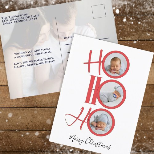 Cute Merry Christmas Photo Collage Holiday Postcard