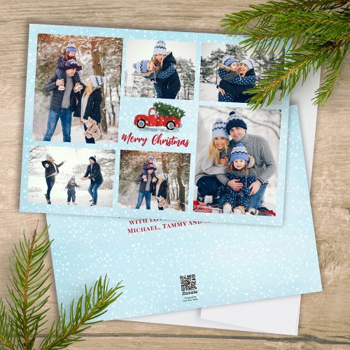 Cute Merry Christmas Photo Collage Red Truck Holiday Card