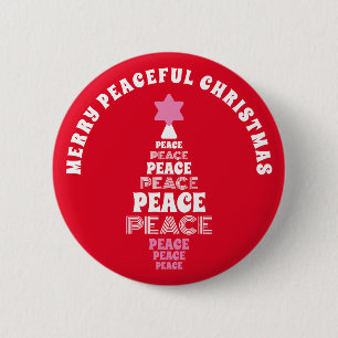 Cute Merry Christmas Pink and Red Peace Tree Button