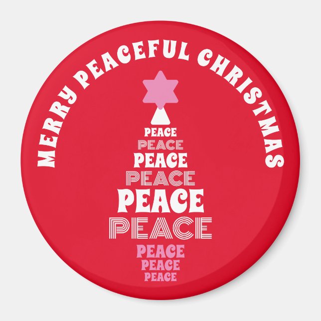 Cute Merry Christmas Pink and Red Peace Tree Magnet (Front)