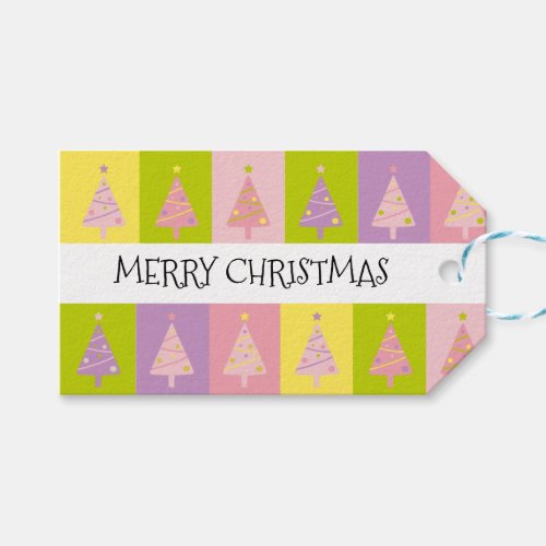 Cute Merry Christmas Pink Trees  Gift Tags