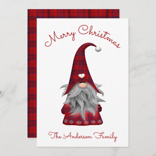 Cute Merry Christmas Plaid Gnome Family Name Invitation