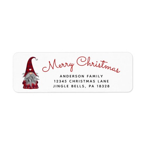 Cute Merry Christmas Plaid Gnome Return Address Label