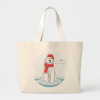 Cute Merry Christmas Polar Bear Large Tote Bag