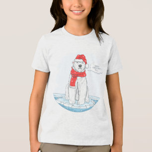 Cute Merry Christmas Polar Bear Tri-Blend Shirt