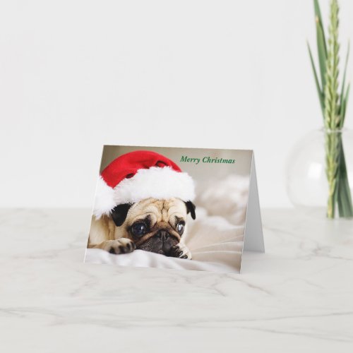 Cute Merry Christmas Pug Puppy Holiday Card